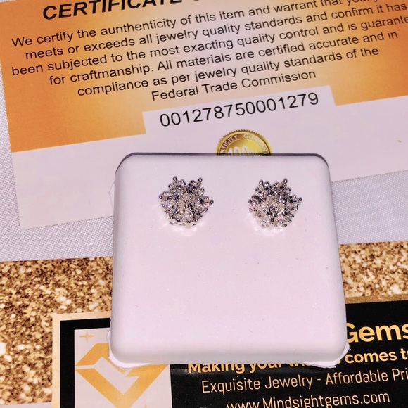 White gold vermeil real diamond screw-back earrings, natural genuine diamonds, - Picture 1 of 7